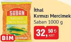 SABAN İTHAL KIRMIZI MERCİMEK 1000 G SABAN İTHAL KIRMIZI MERCİMEK 1000 G